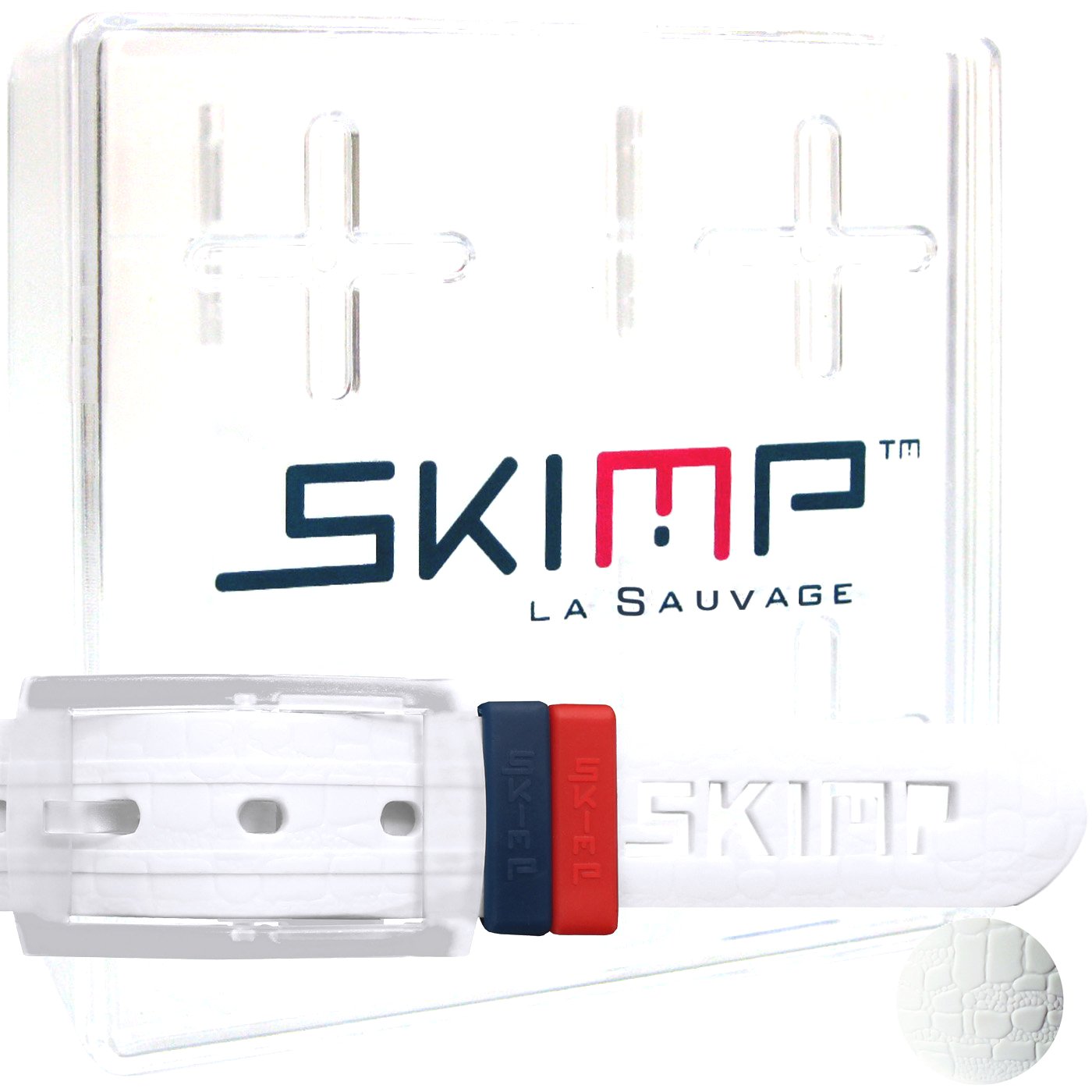 ラバーベルト フランスブランド SKIMP ホワイト (白) 金属アレルギー ゴルフ 長さ約135ｃｍ(ワニ柄）